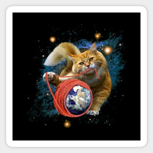 Cute Photographic Cat Playing Yarn In Space Gift For Cat Lovers Sticker